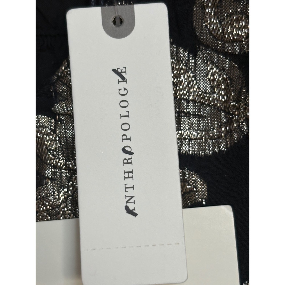 NWT Anthropologie Metallic Floral Mini Dress Black Gold XS Long Sleeve V-Neck - Picture 6 of 10